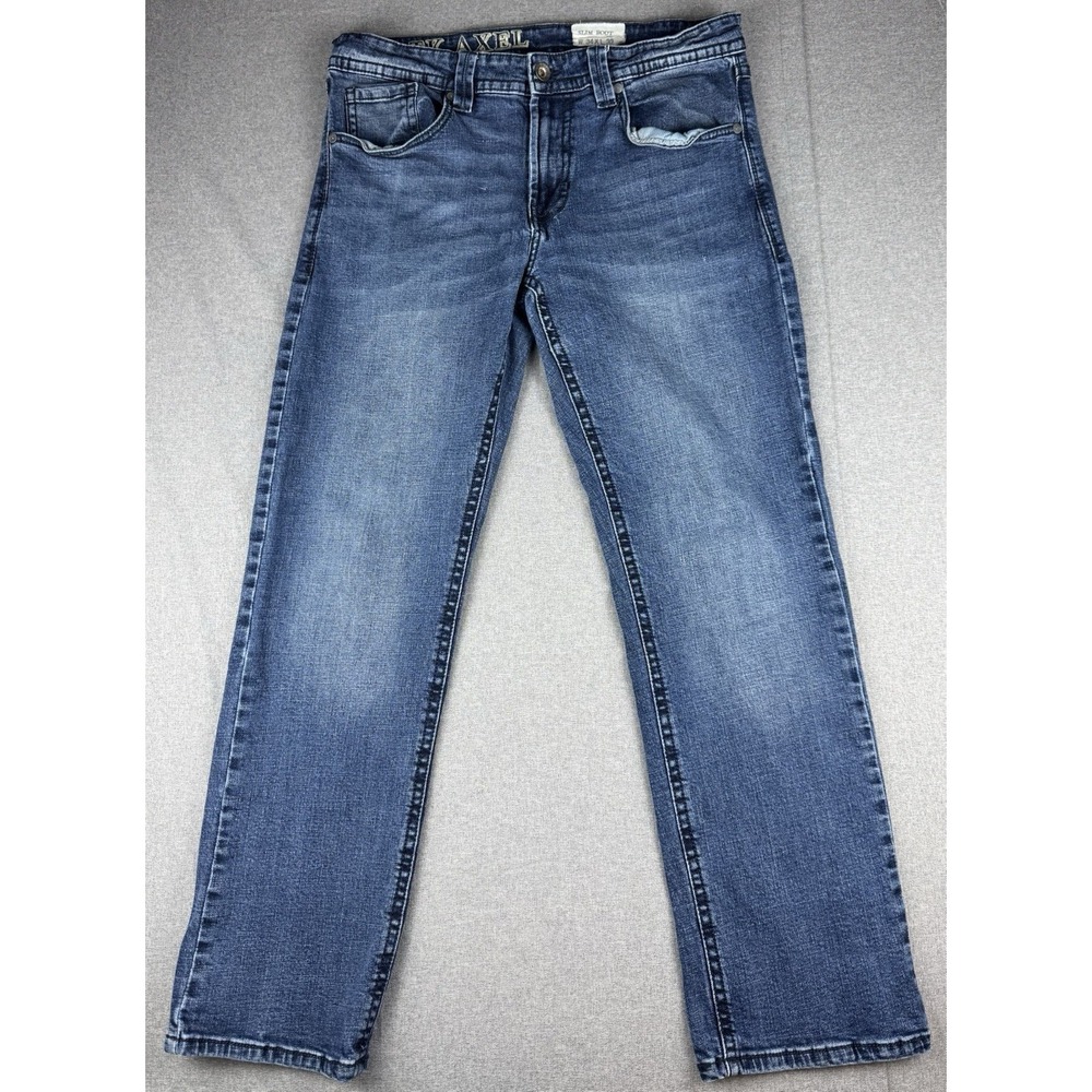 TK Axel Slim Boot Jeans Mens 34x32 Blue Stretch Denim Slim Fit Boot Cut EUC